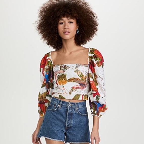 FARM Rio Tops - Farm Rio Off White Forest Birds Blouse Small NWT